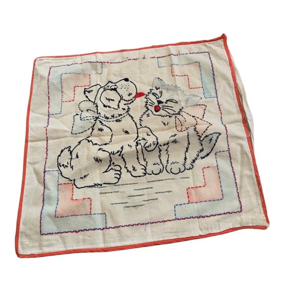 Vintage Hand Embroidered Whimsy Throw Pillowcase Set - Picture 2 of 13